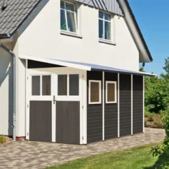 Abri De Jardin Adossé En Bois Vitrifié Gris 6,26m² Wandlitz 4 - Karibu