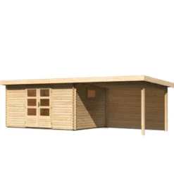 Abri De Jardin 11,49m² En Bois Massif 40mm Trittau 5 Avec Appentis 330cm Et Paroi Arrière – Karibu -Jardin Abri Boutique abri de jardin 1149m en bois massif 40mm trittau 5 avec appentis 330cm et paroi arriere woodfeeling 2