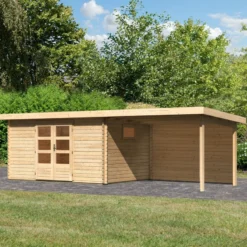 Abri De Jardin 11,49m² En Bois Massif 40mm Trittau 5 Avec Appentis 330cm Et Paroi Arrière – Karibu