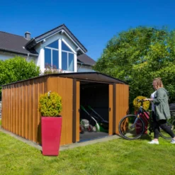 Abri De Jardin 11,58m² Toit Double Pente En Acier Galvanisé Aspect Bois Spacemaker
