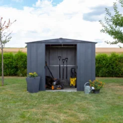 Abri De Jardin 3,65m² Toit Double Pente En Acier Galvanisé Anthracite Spacemaker -Jardin Abri Boutique abri de jardin 365m toit double pente en acier galvanise anthracite spacemaker 4
