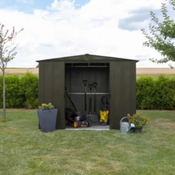 Abri De Jardin 4,58m² Toit Double Pente En Acier Galvanisé Noir Onyx Spacemaker -Jardin Abri Boutique abri de jardin 458m toit double pente en acier galvanise noir onyx spacemaker 2