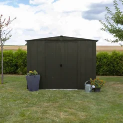 Abri De Jardin 4,58m² Toit Double Pente En Acier Galvanisé Noir Onyx Spacemaker -Jardin Abri Boutique abri de jardin 458m toit double pente en acier galvanise noir onyx spacemaker 3
