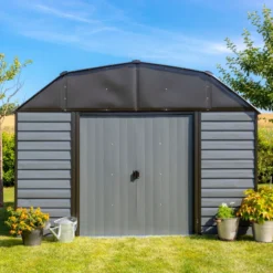 Abri De Jardin 7,8m² à Toit Mansardé En Acier Galvanisé Anthracite Spacemaker -Jardin Abri Boutique abri de jardin 78m type hangar en acier galvanise anthracite spacemaker 2
