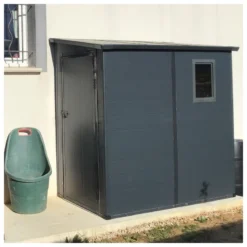 Abri De Jardin Adossé En Résine Anthracite 2,09m² + Kit De Fondation - JOBU -Jardin Abri Boutique abri de jardin adosse en resine anthracite 212m kit de fondation jobu 2