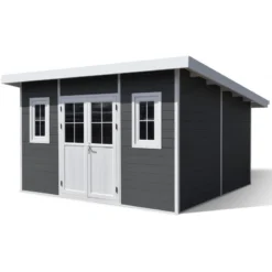 Abri De Jardin En Bois Composite 28mm Anthracite 14,90m² PREMIUM Toit Plat - Woodlife Garden