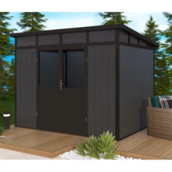 Abri De Jardin En Bois Composite 28mm Anthracite 6,69m² WINSTON Skylight - Woodlife Garden