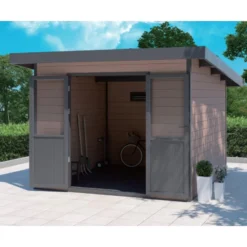 Abri De Jardin En Bois Composite 28mm Aspect Bois Vieilli 9m² PREMIUM Toit Plat - Woodlife Garden -Jardin Abri Boutique abri de jardin en bois composite 28mm aspect bois vieilli 9m premium toit plat woodlife garden 2