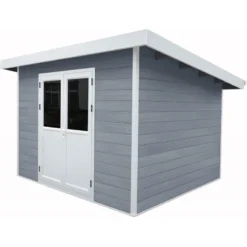 Abri De Jardin En Bois Composite 28mm Gris Clair 9m² PREMIUM Toit Plat - Woodlife Garden