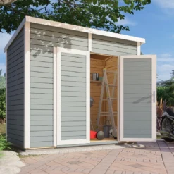 Abri De Jardin En Bois Gris Clair 3,49m² Skur 2 + Plancher – Baltic