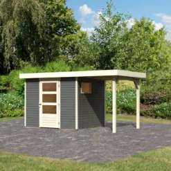Abri De Jardin En Bois Gris Terre 5,25m² Avec Appentis De 1,50 M Freiburg 3 - Karibu