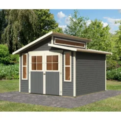 Abri De Jardin En Bois Gris Terre 9,24m² Avec Toit En Gradins - Grauburg 7 - Karibu -Jardin Abri Boutique abri de jardin en bois gris terre 924m avec toit en gradins grauburg 7 karibu 2