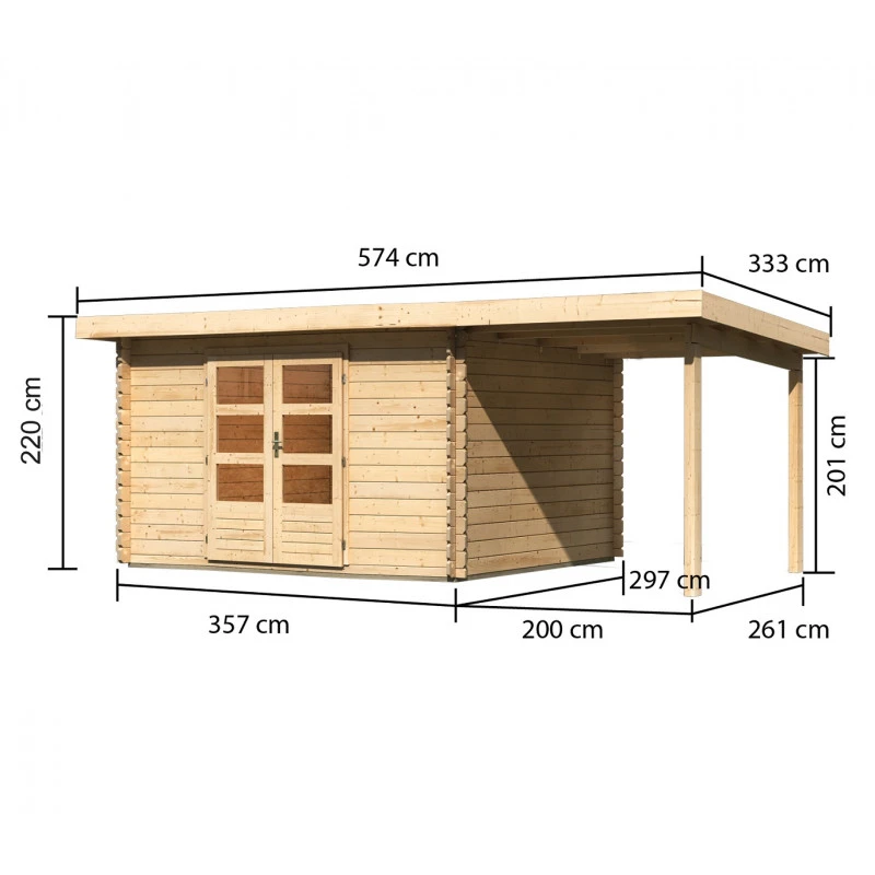 Abri De Jardin En Bois Massif 10,60m² Bastrup 7 Avec Appentis 200cm – Karibu 2 Abri De Jardin En Bois Massif 10,60m² Bastrup 7 Avec Appentis 200cm – Karibu – Image 2