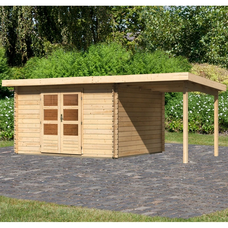 Abri De Jardin En Bois Massif 10,60m² Bastrup 7 Avec Appentis 200cm – Karibu 1 Abri De Jardin En Bois Massif 10,60m² Bastrup 7 Avec Appentis 200cm – Karibu