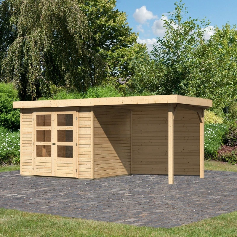 Abri De Jardin En Bois Massif 5,25m² Askola 3 Avec Appentis 240cm Et Paroi Arrière – Karibu 1 Abri De Jardin En Bois Massif 5,25m² Askola 3 Avec Appentis 240cm Et Paroi Arrière – Karibu