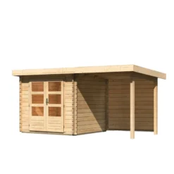 Abri De Jardin En Bois Massif 5,62m² Bastrup 2 Avec Appentis 200cm Et Paroi Arrière – Karibu -Jardin Abri Boutique abri de jardin en bois massif 562m bastrup 2 avec appentis 200cm et paroi arriere woodfeeling 2