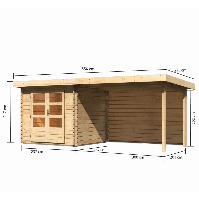 Abri De Jardin En Bois Massif 5,62m² Bastrup 2 Avec Appentis 300cm Et Paroi Arrière – Karibu 2 Abri De Jardin En Bois Massif 5,62m² Bastrup 2 Avec Appentis 300cm Et Paroi Arrière – Karibu – Image 2