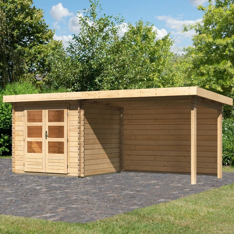 Abri De Jardin En Bois Massif 5,62m² Bastrup 2 Avec Appentis 300cm Et Paroi Arrière – Karibu 1 Abri De Jardin En Bois Massif 5,62m² Bastrup 2 Avec Appentis 300cm Et Paroi Arrière – Karibu