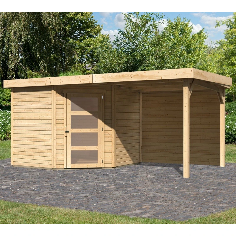 Abri De Jardin En Bois Massif 5,95m² Schwandorf 5 Avec Appentis 240cm Et Paroi Arrière – Karibu 1 Abri De Jardin En Bois Massif 5,95m² Schwandorf 5 Avec Appentis 240cm Et Paroi Arrière – Karibu