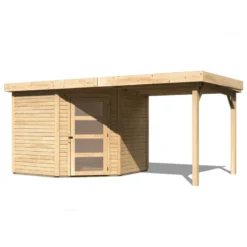 Abri De Jardin En Bois Massif 5,95m² Schwandorf 5 Avec Appentis 240cm – Karibu -Jardin Abri Boutique abri de jardin en bois massif 595m schwandorf 5 avec appentis 240cm woodfeeling 2