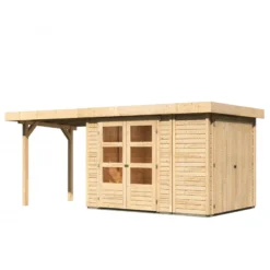 Abri De Jardin En Bois Massif 6,25m² Retola 2 Avec Armoire Intégrée Et Appentis 240cm – Karibu -Jardin Abri Boutique abri de jardin en bois massif 625m retola 2 avec armoire integree et appentis 240cm woodfeeling 2