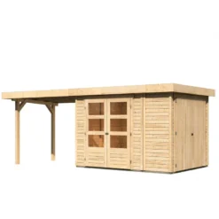 Abri De Jardin En Bois Massif 6,25m² Retola 2 Avec Armoire Intégrée Et Appentis 280cm – Karibu -Jardin Abri Boutique abri de jardin en bois massif 625m retola 2 avec armoire integree et appentis 280cm woodfeeling 2