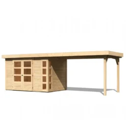 Abri De Jardin En Bois Massif 6,55m² Kerko 4 Avec Appentis 280cm – Karibu -Jardin Abri Boutique abri de jardin en bois massif 655m kerko 4 avec appentis 280cm woodfeeling 2