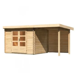 Abri De Jardin En Bois Massif 7,04m² Bastrup 3 Avec Appentis 200cm Et Paroi Arrière – Karibu -Jardin Abri Boutique abri de jardin en bois massif 704m bastrup 3 avec appentis 200cm et paroi arriere woodfeeling 2