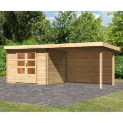 Abri De Jardin En Bois Massif 7,04m² Bastrup 3 Avec Appentis 300cm Et Paroi Arrière – Karibu