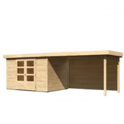 Abri De Jardin En Bois Massif 7,43m² Askola 5 Avec Appentis 280cm Et Paroi Arrière – Karibu -Jardin Abri Boutique abri de jardin en bois massif 743m askola 5 avec appentis 280cm et paroi arriere woodfeeling 2