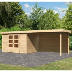 Abri De Jardin En Bois Massif 7,43m² Askola 5 Avec Appentis 280cm Et Paroi Arrière – Karibu