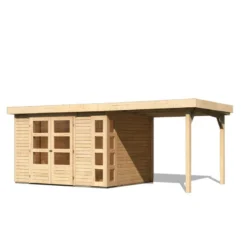 Abri De Jardin En Bois Massif 7,43m² Kerko 5 Avec Appentis 240cm – Karibu -Jardin Abri Boutique abri de jardin en bois massif 743m kerko 5 avec appentis 240cm woodfeeling 2