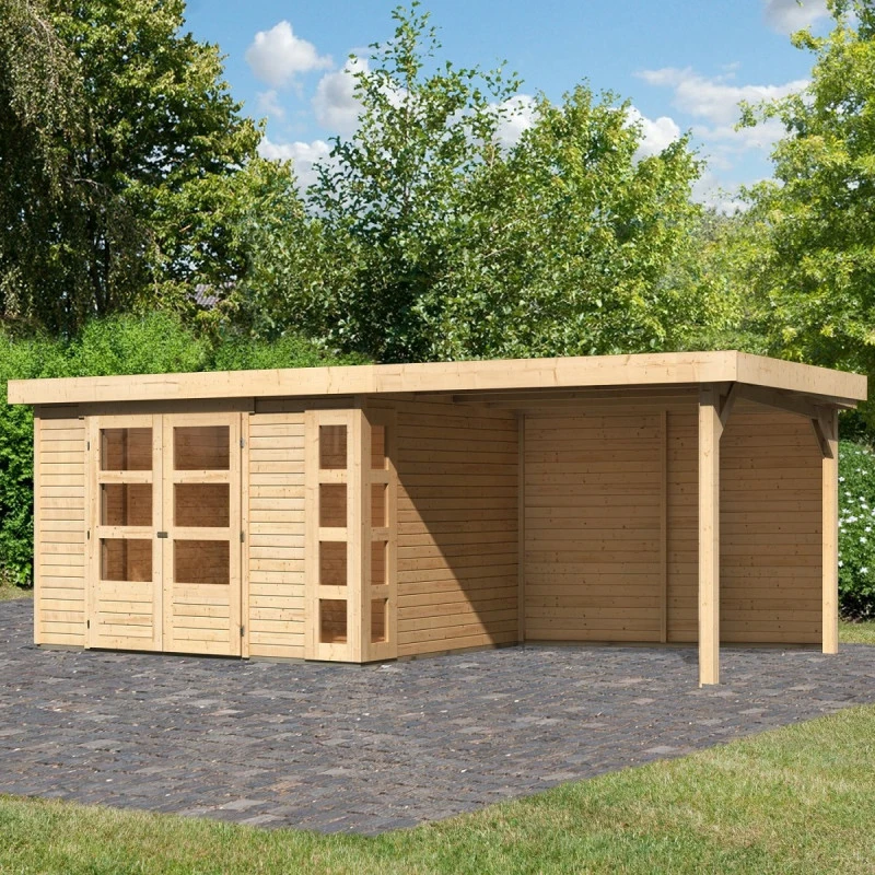 Abri De Jardin En Bois Massif 7,43m² Kerko 5 Avec Appentis 280cm Et Paroi Arrière – Karibu 1 Abri De Jardin En Bois Massif 7,43m² Kerko 5 Avec Appentis 280cm Et Paroi Arrière – Karibu