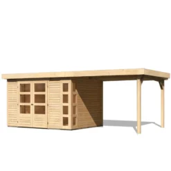 Abri De Jardin En Bois Massif 7,43m² Kerko 5 Avec Appentis 280cm – Karibu -Jardin Abri Boutique abri de jardin en bois massif 743m kerko 5 avec appentis 280cm woodfeeling 2