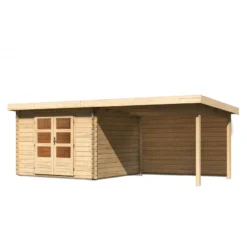 Abri De Jardin En Bois Massif 8,82m² Bastrup 5 Avec Appentis 300cm Et Paroi Arrière – Karibu -Jardin Abri Boutique abri de jardin en bois massif 882m bastrup 5 avec appentis 300cm et paroi arriere woodfeeling 2