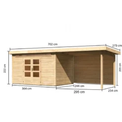 Abri De Jardin En Bois Massif 8,88m² Kandern 7 Avec Appentis 320cm Et Paroi Arrière – Karibu -Jardin Abri Boutique abri de jardin en bois massif 888m kandern 7 avec appentis 320cm et paroi arriere woodfeeling 2