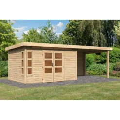 Abri De Jardin En Bois Massif 8,88m² Kastorf 7 Avec Appentis 320cm Et Paroi Arrière – Karibu