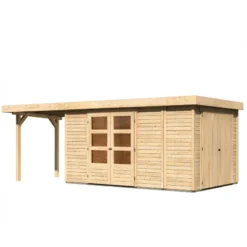 Abri De Jardin En Bois Massif 9,27m² Retola 6 Avec Armoire Intégrée Et Appentis 240cm – Karibu -Jardin Abri Boutique abri de jardin en bois massif 927m retola 6 avec armoire integree et appentis 240cm woodfeeling 2