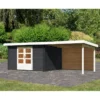 Abri De Jardin En Bois Massif Anthracite 10,60m² Bastrup 7 Avec Appentis 300cm Et Paroi Arrière – Karibu