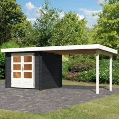 Abri De Jardin En Bois Massif Anthracite 5,62m² Bastrup 2 Avec Appentis 300cm – Karibu