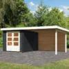 Abri De Jardin En Bois Massif Anthracite 7,04m² Bastrup 4 Avec Appentis 300cm Et Paroi Arrière – Karibu