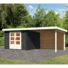 Abri De Jardin En Bois Massif Anthracite 8,82m² Bastrup 5 Avec Appentis 300cm Et Paroi Arrière – Karibu