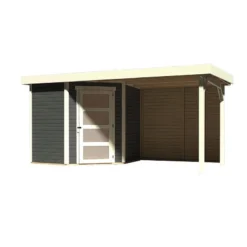 Abri De Jardin En Bois Massif Gris Terre 4,62m² Schwandorf 3 Avec Appentis 240cm Et Paroi Arrière – Karibu -Jardin Abri Boutique abri de jardin en bois massif gris terre 462m schwandorf 3 avec appentis 240cm et paroi arriere woodfeeling 2