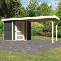 Abri De Jardin En Bois Massif Gris Terre 4,62m² Schwandorf 3 Avec Appentis 280cm – Karibu