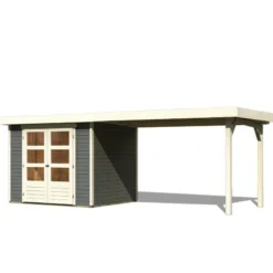 Abri De Jardin En Bois Massif Gris Terre 5,25m² Askola 3 Avec Appentis 280cm – Karibu -Jardin Abri Boutique abri de jardin en bois massif gris terre 525m askola 3 avec appentis 280cm woodfeeling 2