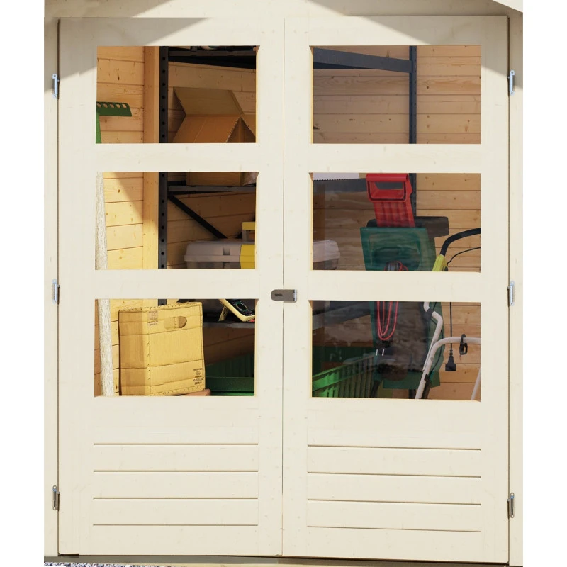 Abri De Jardin En Bois Massif Gris Terre 5,25m² Kerko 3 Avec Appentis 240cm – Karibu 5 Abri De Jardin En Bois Massif Gris Terre 5,25m² Kerko 3 Avec Appentis 240cm – Karibu – Image 5