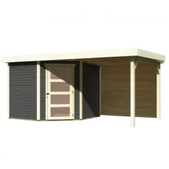 Abri De Jardin En Bois Massif Gris Terre 5,95m² Schwandorf 5 Avec Appentis 240cm Et Paroi Arrière – Karibu -Jardin Abri Boutique abri de jardin en bois massif gris terre 595m schwandorf 5 avec appentis 240cm et paroi arriere woodfeeling 2