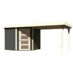 Abri De Jardin En Bois Massif Gris Terre 5,95m² Schwandorf 5 Avec Appentis 280cm – Karibu -Jardin Abri Boutique abri de jardin en bois massif gris terre 595m schwandorf 5 avec appentis 280cm woodfeeling 2