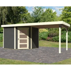 Abri De Jardin En Bois Massif Gris Terre 5,95m² Schwandorf 5 Avec Appentis 280cm – Karibu