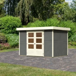 Abri De Jardin En Bois Massif Gris Terre 6,55m² Askola 4 - Karibu